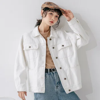 Bomuld, Denim Jakke 2020 Efteråret Ny Koreansk Stil Solid Hvid Korte Jeans Jakke Kvinder Kvindelig Studerende, Kort Pels L0047