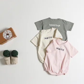 Sommeren koreansk stil baby bodyer brev print drenge piger jumpsuits søde spædbarn tøj