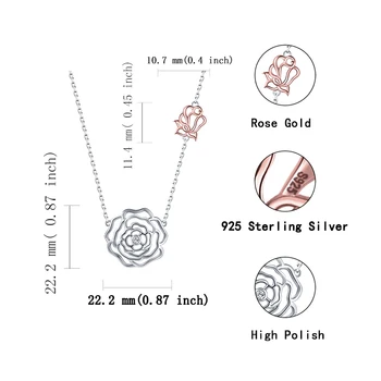 SG 925 sterling sølv steg blomst halskæde med Udskæring Mode Halskæde bryllup Smykker til Kvinder, Piger Kvinder