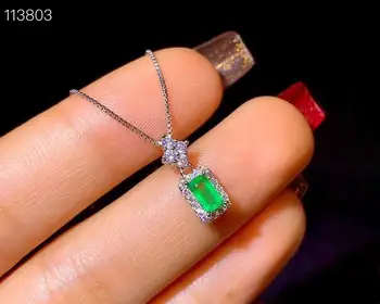 KJJEAXCMY Fine Smykker 925 Sterling Sølv indlagt Naturlige Emerald Kvindelige ny Halskæde dejlig Support test med box