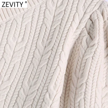 Zevity 2021 Kvinder High Street Enkelt Skulder Solid Kort At Strikke En Sweater Femme Smarte Asymmetrisk Afslappet Slank Pullovere Toppe S683