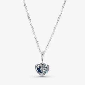 2020 NY Stil 925 Sterling Sølv Mousserende Blå krystal, Måne og Stjerner Hjerte Halskæde Til Kvinder Luksus Mode, DIY Smykker