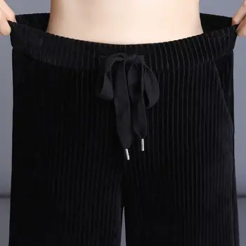 Solid Fløjlsbukser Wide-ben Bukser til Kvinder Foråret Efteråret 2020 Ny Ankom Mode Elastisk Høj Talje Løs Lige Blusset Bukser