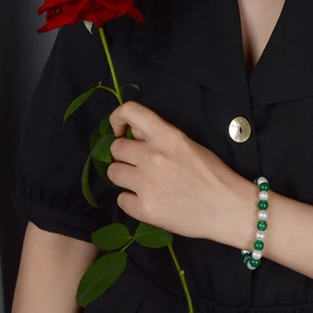 ASHIQI Ægte Ferskvands Perle Armbånd til Kvinder, med Naturlige Agat Elastiske Reb Hånd Flette Smykker