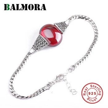 BALMORA 1 Stykke Massiv 925 Sterling Sølv Vintage Rød Opal Armbånd Til Kvinder, Dame Par Særlige Gave Elegante Mode Smykker