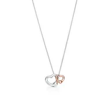 Oprindelige S925 Sterling Sølv Double Heart Halskæde Kvinder-Logoet High-End Smykker Western Stil Valentines Gave