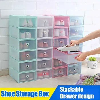 1 STK Plastik Gennemsigtig Sko Storage Box Skuffe Tilfældet for pladsbesparende Kombination Flip Cover Arrangør Folde Sko Kasse