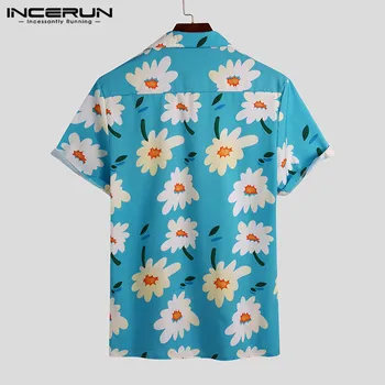 INCERUN Sommeren Mænd Hawaii-Skjorte Stranden Korte Ærmer 2021 Blomster Print Revers Streetwear Bluse Ferie Casual Camisa Masculina