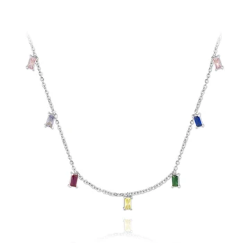 Geometrisk Kvadrat Charmerende Farverige Krystal Kæde Chokers 925 Sterling Sølv Boheme Guld Halskæde til Kvinder Party Smykker A40