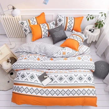 Strøelse sæt dynebetræk grå og orange geometrisk form sengetøj sæt flat sheet pudebetræk&duvet cover sæt sengelinned Mode nyt