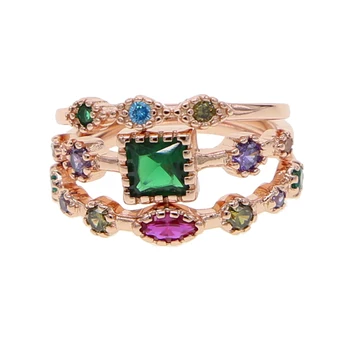 3 Stk/Sæt Krystal Ring Smykker, Guld Farve, elegant farverige cz vielsesringe For Kvinder Pige Gave Engagement Ring Sæt