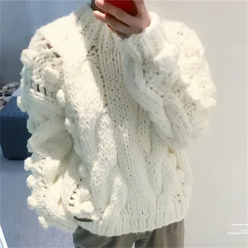 2019 efteråret og vinteren, nye mode afslappet håndlavet vævet bolden rund hals pullover sweater kvinder