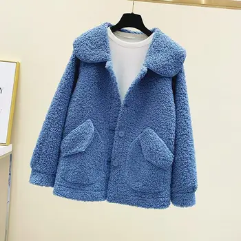 Dukke krave ring lam uld frakke kvindelige ny koreansk kort mode plys trendy frakke