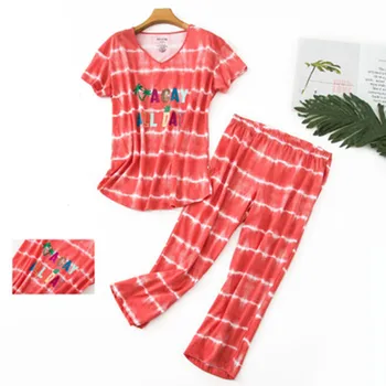 Bomuld Pyjamas Sæt Kort Ærme T-shirt, Lange Bukser 2Piece/Sæt Sommer Sexy Hot Pyjama Stor Størrelse Mødre Homewear Hyggelige Plus Nattøj