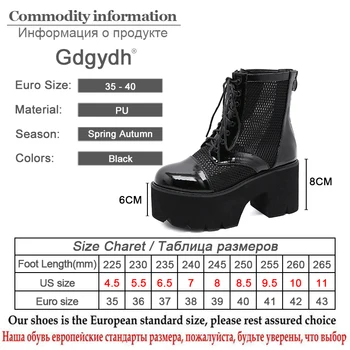 Gdgydh Damer Gothic Sko Kvinder Platform Støvler Med Høje Hæle Snøre Blace Åndbar Mesh Patent Læder Ankle Støvler Med Chunky Hæle