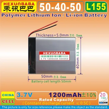 2stk [L155] 3,7 V 1200mAh [504050] Polymer lithium-ion / Li-ion batteri til mp3, mp4,bluetooth hovedtelefon,GPS,toy bil,POS,mp3
