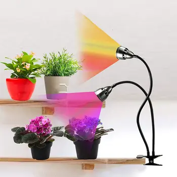 LED vækst Lys til Indendørs Planter,Fulde Spektrum Dual-Hoved Bruser Klip Plante Lys for Sætteplante Blomstrende Justerbar Svanehals & Tid