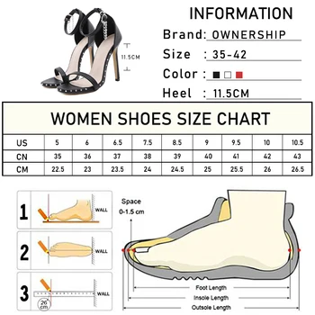 Nye Kvindernes Høje Hæl Plus Size Sandaler Kvindelige Mode Hæle Nitte Spænde Ankel Firkantet Tå Bryllup Sko Damer Fodtøj