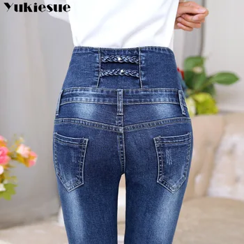 2019 efteråret høj talje vinter varm tykke damer jeans kvinde knap flyve legging blyant bukser, jeans plus size stretch jeans kvinder