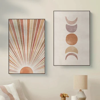 Nordisk Morandi Plakat Solen Og Månen Kanvas At Male Abstrakt Kunst På Væggene Udskriver Billeder Til Stue, Soveværelse Indretning