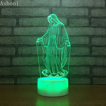 3D Akryl LED Nat Lys Velsignede Jomfru Maria Touch 7 Farve Skiftende Bruser bordlampe Part Dekorative Lys Julegave