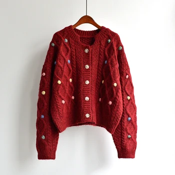 [EAM] Farverige Stor Størrelse Strik Cardigan Sweater i Loose Fit V-Hals Lange Ærmer Kvinder Nye Mode Tidevand Efterår og Vinter 2021 1X499